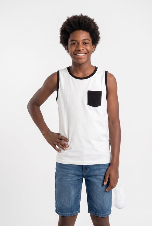 Regata Infantil Menina Off White com Bolso 10 a 16 anos