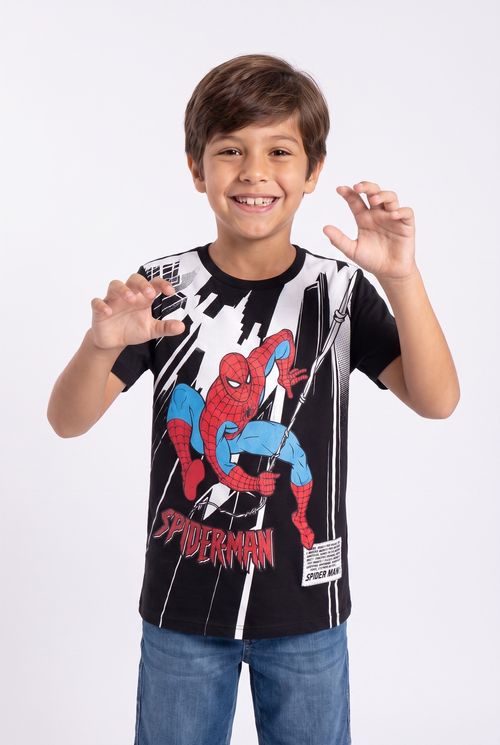 Camiseta Infantil Menino Preta 10-16 Anos Estampa Spider