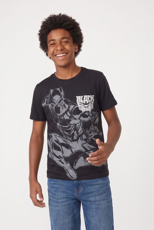 Camiseta Infantil Menino Preta 10-16 Anos Pantera Negra