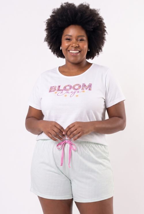Conjunto Pijama Feminino Plus Size Off White com Silk