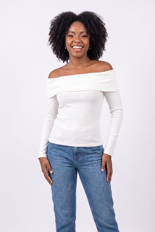 Blusa Feminina em Malha Manga Longa Off White