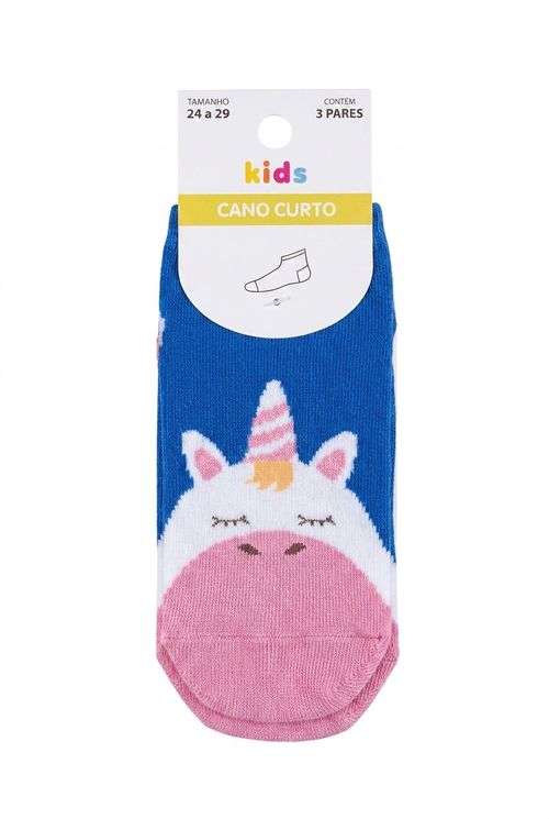Kit 3 Pares Meias Infantil Menina Unirainbow 24-29