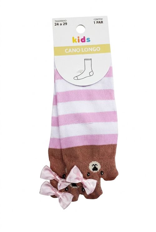 Meia Infantil Menina Ursinha com Laço 3D 24-29