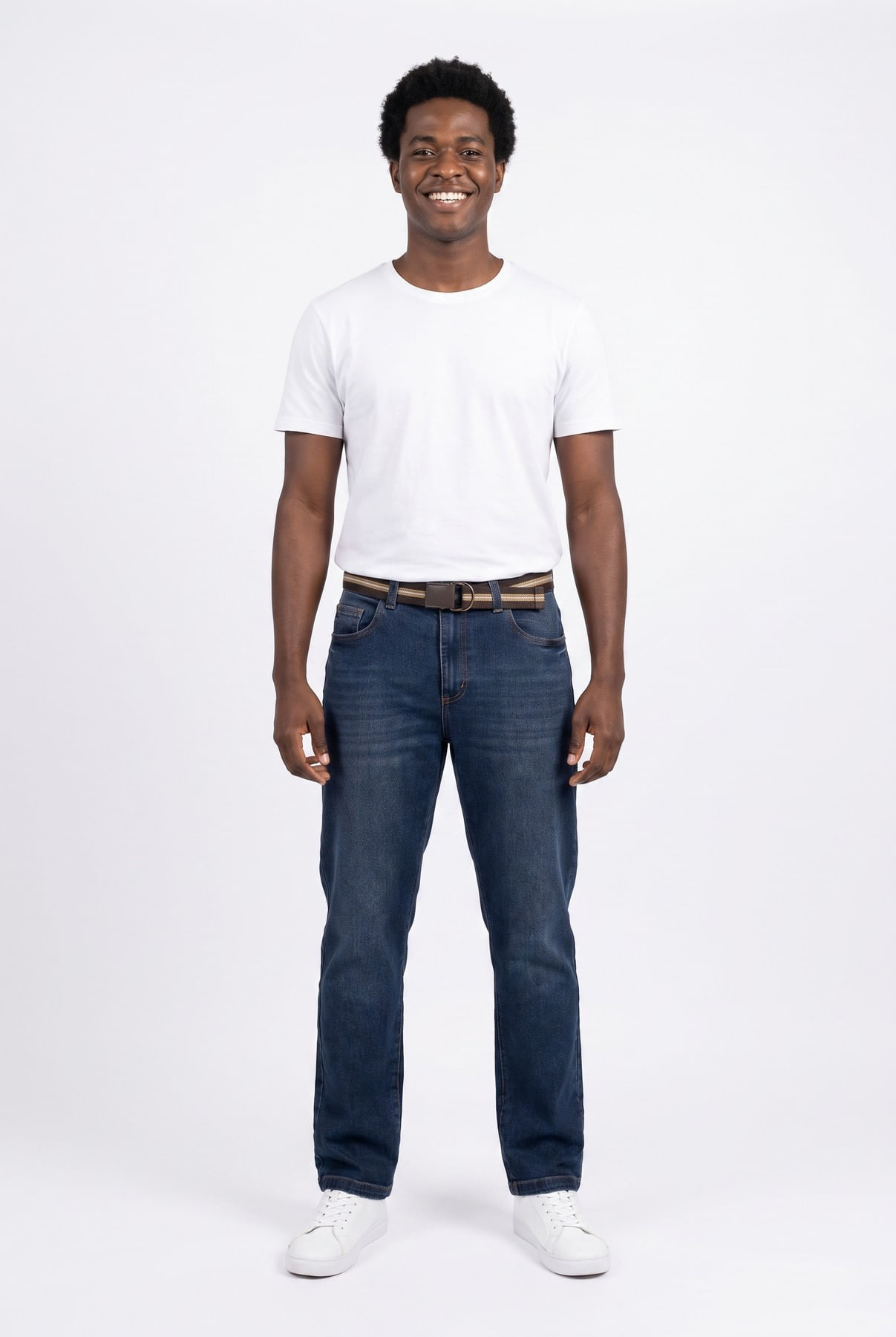 Calça Masculina Slim Jeans Azul Escuro com Cinto - imagem 1