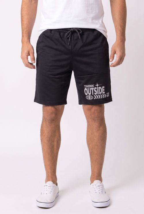 Bermuda Masculina Moletom Preta Com Silk
