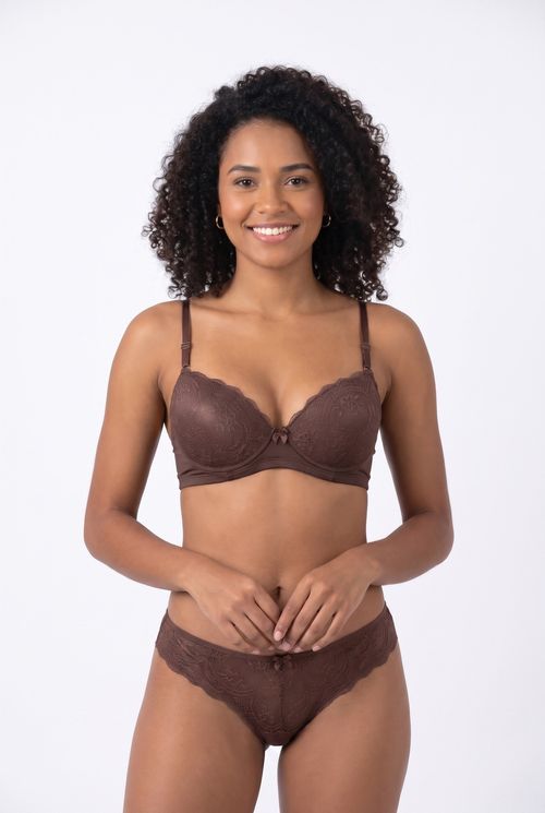 Sutiã Básico Feminino com Renda Marrom Médio
