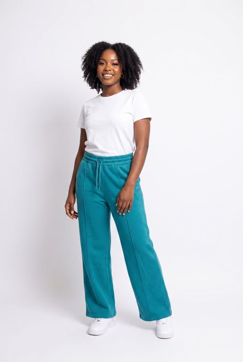 Calça Wide Leg Feminina Fleece Verde Petróleo