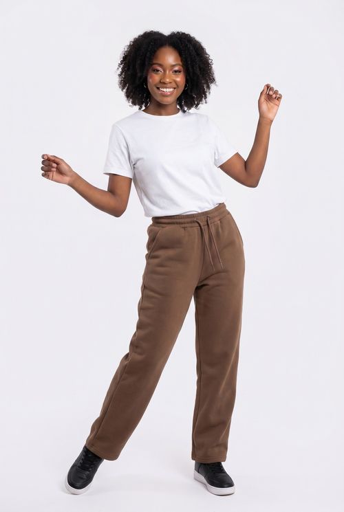 Calça Jogger Feminina Fleece Marrom Café