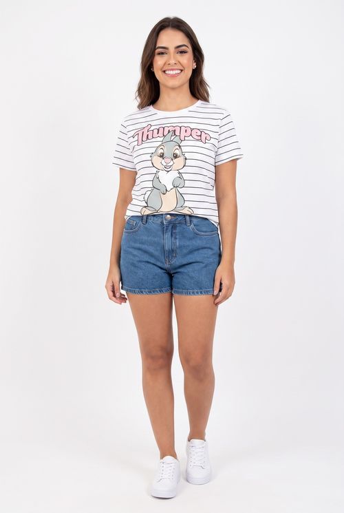 Blusa Feminina Listrada Tambor Disney Branca