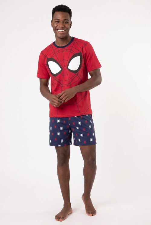 Pijama Masculino Curto Homem-Aranha Vermelho e Azul