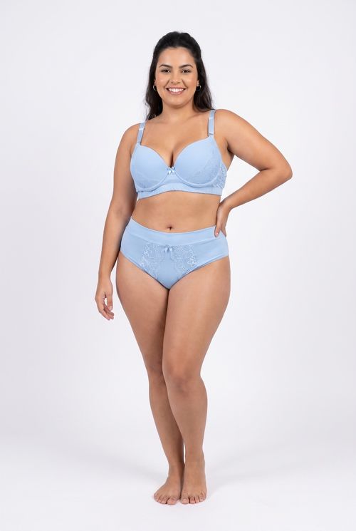 Calcinha Plus Size Feminina Microfibra Renda Azul Claro