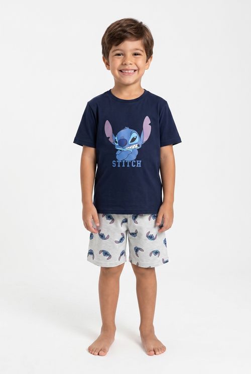 Pijama Infantil Menino Curto Azul Marinho Stitch