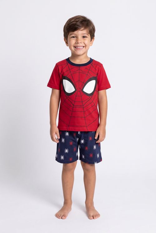 Pijama Infantil Menino Curto Vermelho Homem-Aranha