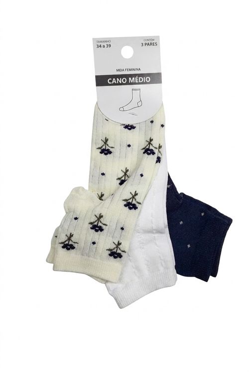 Kit 3 Pares de Meias Femininas Cano Médio Mix