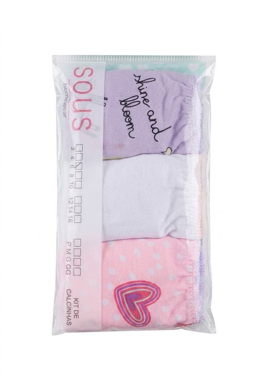Kit 3 Calcinhas Infantis Algodão Estampadas Caedu