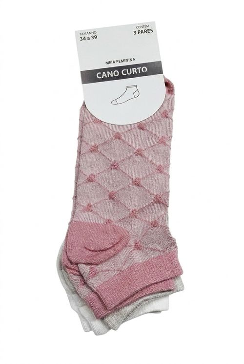 Kit 3 Pares Meia Feminina Cano Curto Estampada