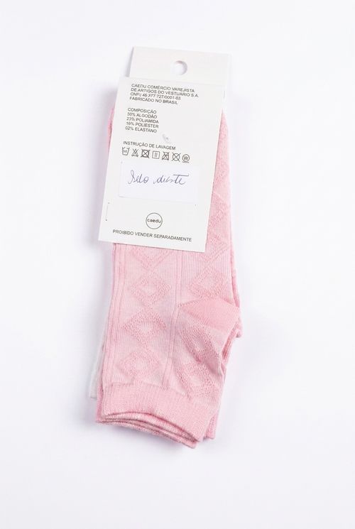 Kit de Meias Femininas Rosa com Textura Geométrica