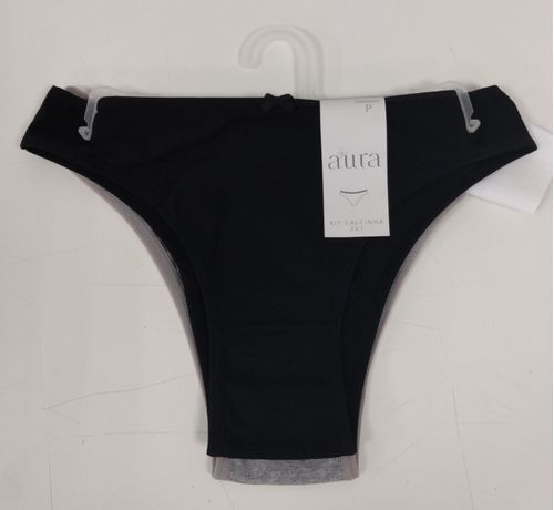 Ling kit calcinha 2x1 cotton liso mes/pt cinza claro mescla