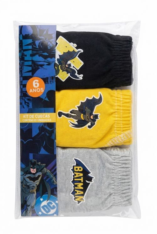 Kit 3 Cuecas Infantil Menino Algodão Batman 6 Anos