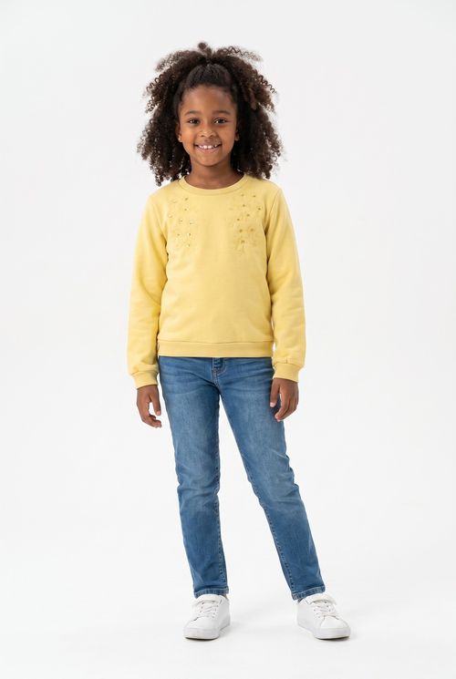 Blusa Moletom Infantil Menina Amarela com Flores