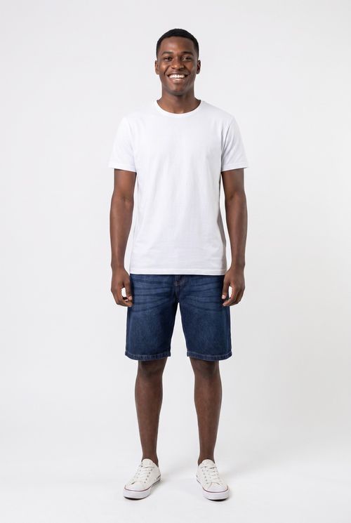 Bermuda Jeans Masculina Reta Azul Escuro