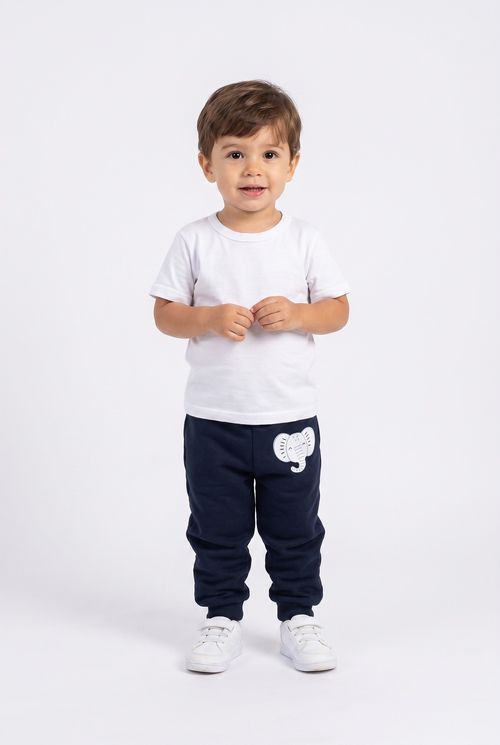 Calça Infantil Menino Moletom Azul Marinho Elefantinho