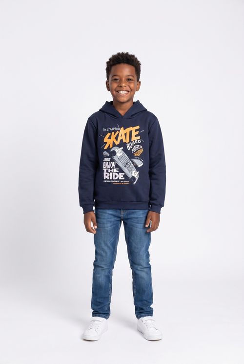 Moletom Infantil Menino Azul Marinho com Capuz Skate