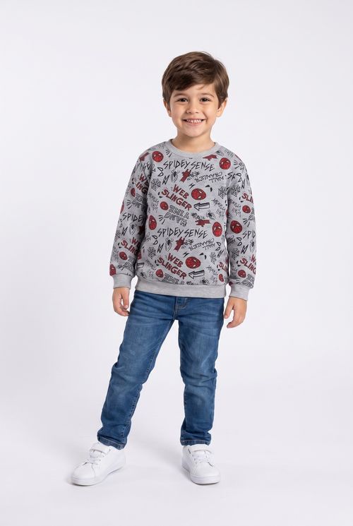Moletom Infantil Menino Cinza Mescla Estampa Homem-Aranha