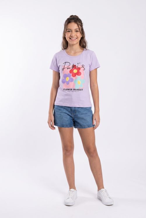 Blusa Infantil Menina Lilás Juvenil Estampa Paris