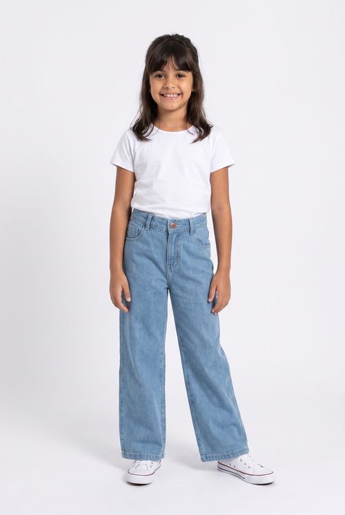 Calça Jeans Infantil Wide Leg Menina Azul Claro