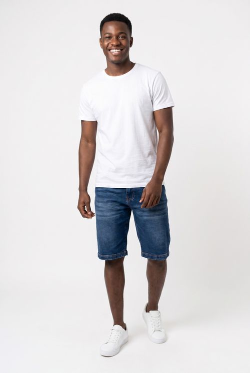 Bermuda Jeans Masculina Reta Azul Médio