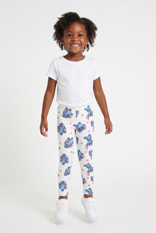 Calça Legging Infantil Menina Off White Estampa Stitch