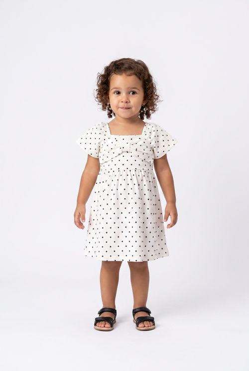 Vestido Infantil Menina Off White Poá