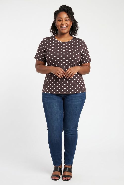 Blusa Feminina Marrom Estampa Poá