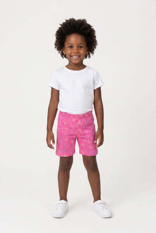 Shorts Infantil Menina Rosa 4-8 Anos Estampa Borboleta