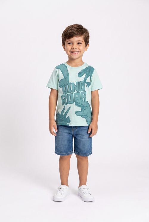 Camiseta Infantil Menino Verde Estampa Dino