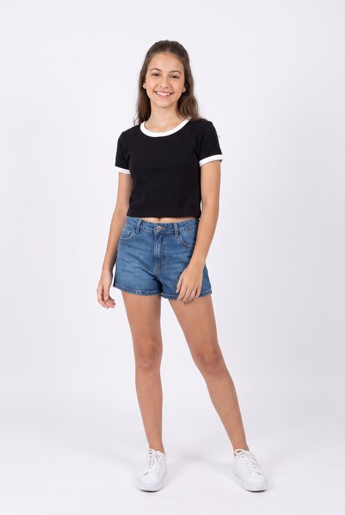 Blusa Infantil Menina Algodão Preta 10 a 16 Anos