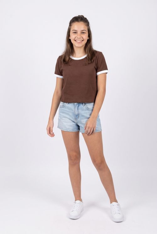 Blusa Infantil Menina Algodão Marrom 10 a 16 Anos