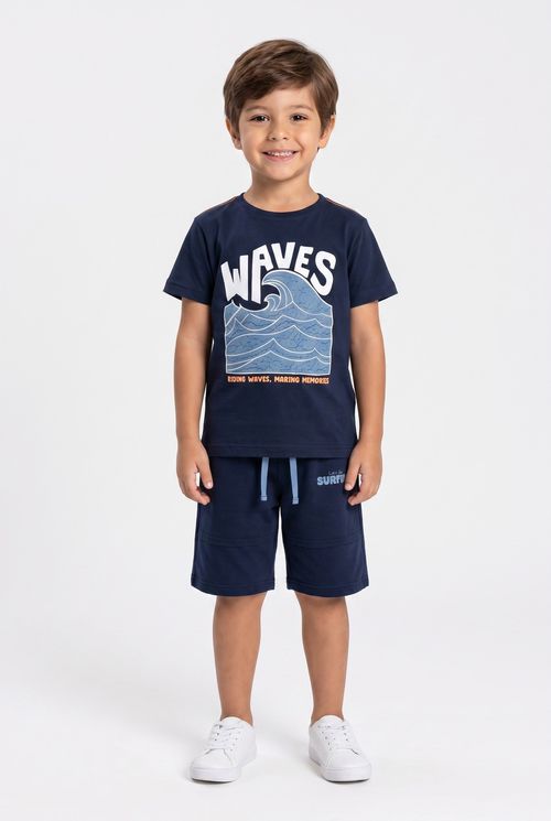 Conjunto Infantil Menino Meia Malha Azul Escuro 4 a 8