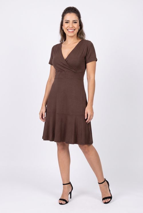 Vestido Feminino Curto em Viscolycra Marrom