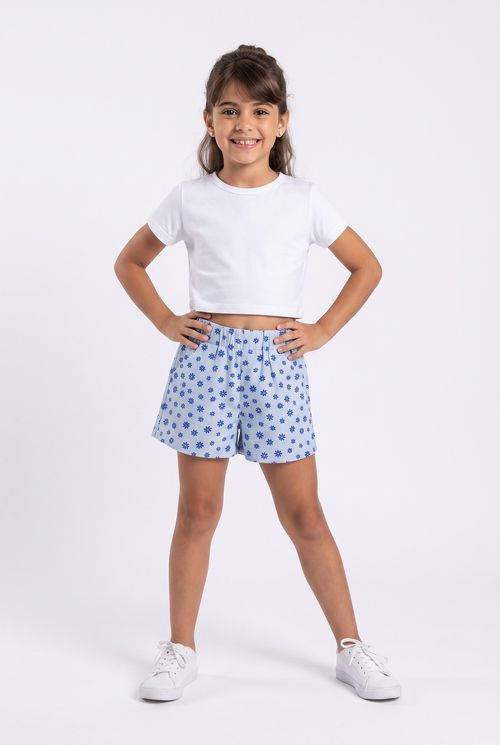 Shorts Infantil Menina Sarja Clochard Azul Claro 10-16