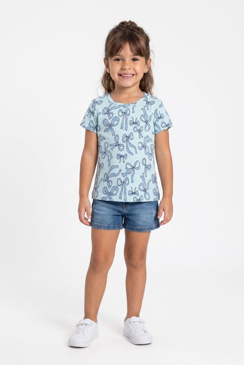 Blusa Infantil Menina Algodão Azul Claro com Laços