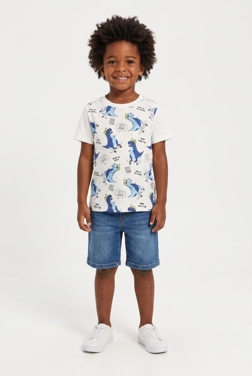 Camiseta Infantil Menino Off White 4 a 8 Anos Dinossauro