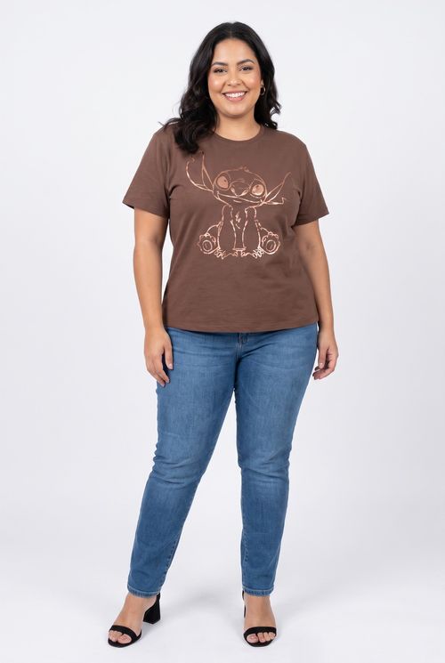 Blusa Feminina Manga Curta em Meia Malha Marrom