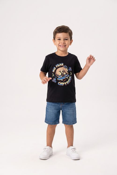 Blusa Infantil Menina Preta 4-8 Anos Estampa Capivara