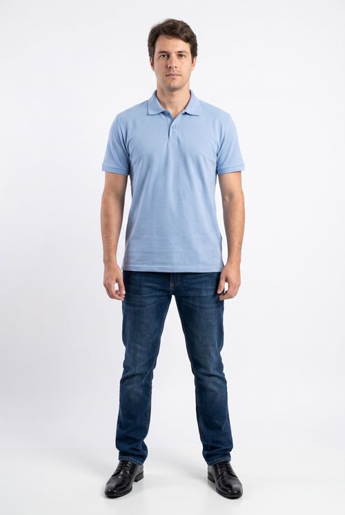Camisa Polo Masculina em Piquet Azul Claro