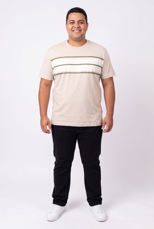 Camiseta Masculina Bege Claro com Estampa Listrada