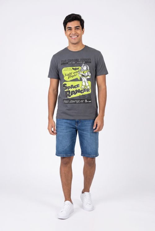 Camiseta Masculina Manga Curta Buzz Algodão Chumbo