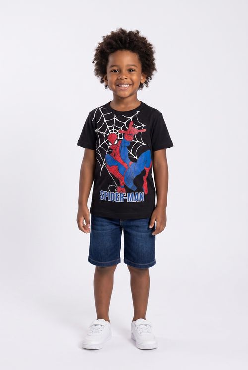 Camiseta Infantil Menino Preta 4-10 Anos Estampa Spider