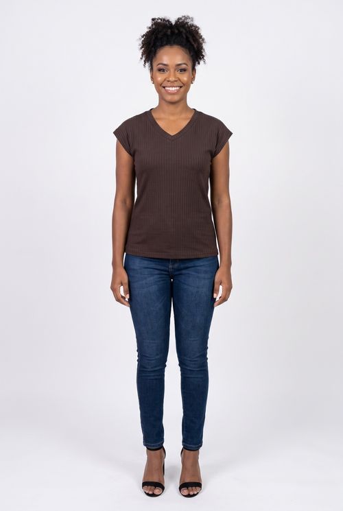 Blusa Feminina em Ribana Marrom Escuro